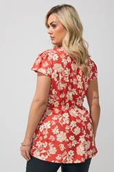 YOURS LONDON Plus Size Red Floral Twist Front Top | Yours Clothing 2