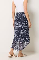 LTS Tall Women's Navy Blue Polka Dot Dipped Hem Mesh Midi Skirt | Long Tall Sally 2