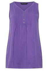 EVANS Curve Purple Cotton Henley Vest Top