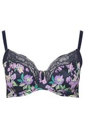 YOURS 2 PACK Plus Size Black & Purple Floral Underwired Bras | Yours Clothing 3