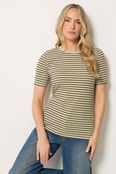 LTS Tall Women's Chocolate Brown Stripe Cotton Ribbed T-Shirt | Long Tall Sally 3
