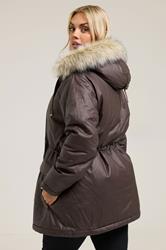 YOURS Plus Size Brown Waxed Faux Fur Trim Parka Coat | Yours Clothing 2
