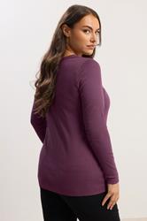 YOURS Plus Size Purple Ribbed Scoop Neck Top | Yours Clothing 2