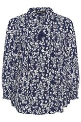 Yours Curve Blue Floral Sequin Embellished Tie Neck Blouse