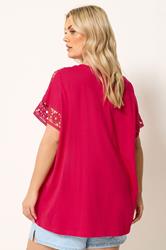 YOURS Plus Size Red Crochet T-Shirt | Yours Clothing 2