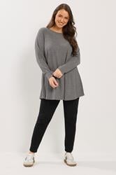 YOURS Plus Size Grey  Soft Touch Ribbed Long Sleeve Top | Yours Clothing 1