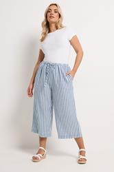 YOURS Plus Size Blue Stripe Linen Look Cropped Trousers | Yours Clothing 3
