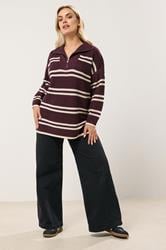 YOURS Plus Size Red Stripe Quarter Zip Jumper | Yours Clothing 1