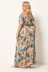 YOURS Plus Size Cream Leaf Tie Neck Bardot Maxi Dress | Yours Clothing 5