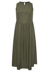 YOURS Curve Khaki Green Sleeveless Linen Midi Dress