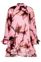 STAR Pink Floral Print Dipped Hem Tunic Top
