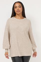 YOURS Plus Size Natural Brown Pearl Embellished Jumper | Yours Clothing 3