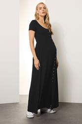 LTS Tall Maternity Black Ribbed Button Maxi Dress | Long Tall Sally 1