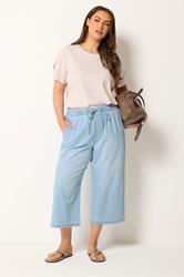 Yours Plus Size Blue Crop Wide Leg Jeans | Yours Clothing 2