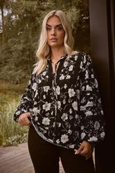 YOURS Plus Size Black Floral Crochet Trim Blouse | Yours Clothing 1
