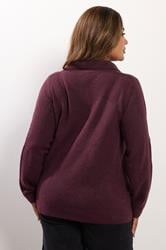 YOURS Plus Size Burgundy Red Collared Knitted Jumper | Yours Clothing 4