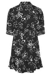 YOURS Plus Size Black Floral Doodle Print Smock Tunic Dress | Yours Clothing 5