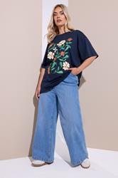 YOURS Plus Size Navy Blue Floral Print T-Shirt | Yours Clothing 2