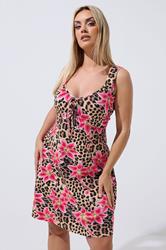 YOURS Plus Size Cheetah Print Floral Mini Dress | Yours Clothing 3