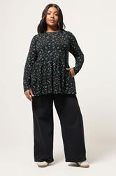 YOURS Plus Size Blue Ditsy Floral Peplum Top | Yours Clothing 1