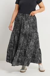 YOURS Plus Size Black Abstract Print Tiered Skirt | Yours Clothing 3
