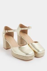 Gold Espadrille Platform Block Heels In Extra Wide EEE Fit