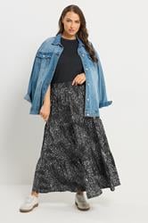 YOURS Plus Size Black Abstract Print Tiered Skirt | Yours Clothing 1