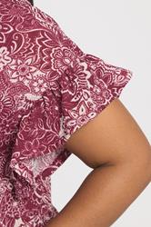 YOURS Plus Size Burgundy Red Floral Frill Sleeve Midaxi Dress | Yours Clothing 5