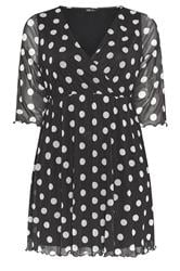 YOURS Curve Black Polka Dot Tunic Top