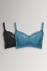 YOURSET 2 PACK Plus Size Teal Green & Black Non-Padded Non-Wired Lace Bras | Yours Clothing 3