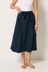LTS Tall Women's Navy Blue Tie Waist Midi Skirt | Long Tall Sally 1