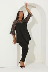 YOURS Plus Size Black Floral Embellished Lace Sweetheart Top | Yours Clothing 1