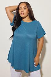 YOURS Plus Size Mid Blue Ribbed Soft Touch T-Shirt | Yours Clothing 3