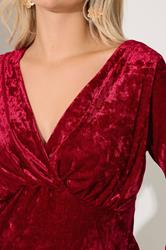 YOURS LONDON Plus Size Red Velvet Wrap Top | Yours Clothing 4