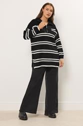YOURS Plus Size Black Stripe Quarter Zip Jumper | Yours Clothing 1