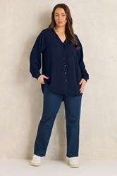 EVANS Curve Navy Blue Long Sleeve Shirt | Evans 1