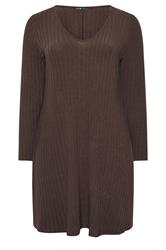YOURS Plus Size Chocolate Brown Ribbed Flare Mini Dress | Yours Clothing 5