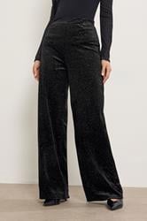 LTS Tall Black Velvet Glitter Wide Leg Trousers | Long Tall Sally  1