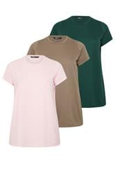 YOURSET 3 PACK Curve Mocha Brown & Pink Core T-Shirts