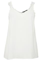 EVANS Curve Ivory White Lace Trim Cami Vest Top