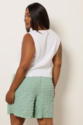YOURS Plus Size Sage Green Textured Tie Waist Shorts | Yours Clothing 3