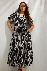 EVANS Plus Size Black Zebra Print Tiered Maxi Dress | Evans 3