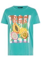 YOURS Curve Teal Blue 'Tropical Treats' Beaded T-Shirt