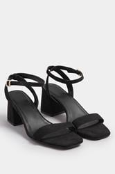 Black Faux Suede Block Heel Sandals In Extra Wide EEE Fit | Yours Clothing 1