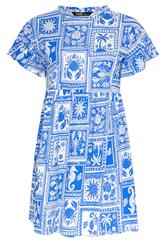 YOURS Curve Blue Mixed Shell Frill Sleeve Tunic Dress
