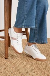 White Side Stripe Gum Sole Trainers In Extra Wide EEE Fit | Yours Clothing 3