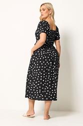 YOURS Plus Size Black Polka Dot Puff Sleeve Linen Dress | Yours Clothing 2