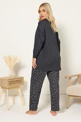 YOURS Plus Size Charcoal Grey 'Hot Choc O'clock' Wide Leg Pyjama Set | Yours Clothing 2
