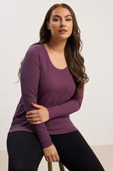 YOURS Plus Size Purple Ribbed Scoop Neck Top | Yours Clothing 3