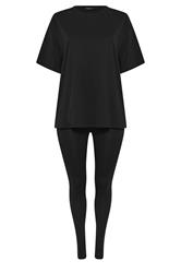 YOURS Curve Black T-Shirt & Legging Set